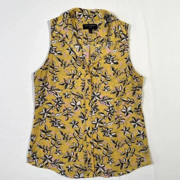 Banana Republic Yellow Floral Blouse Sleeveless Lightweight Size SP - Picture 6 of 14